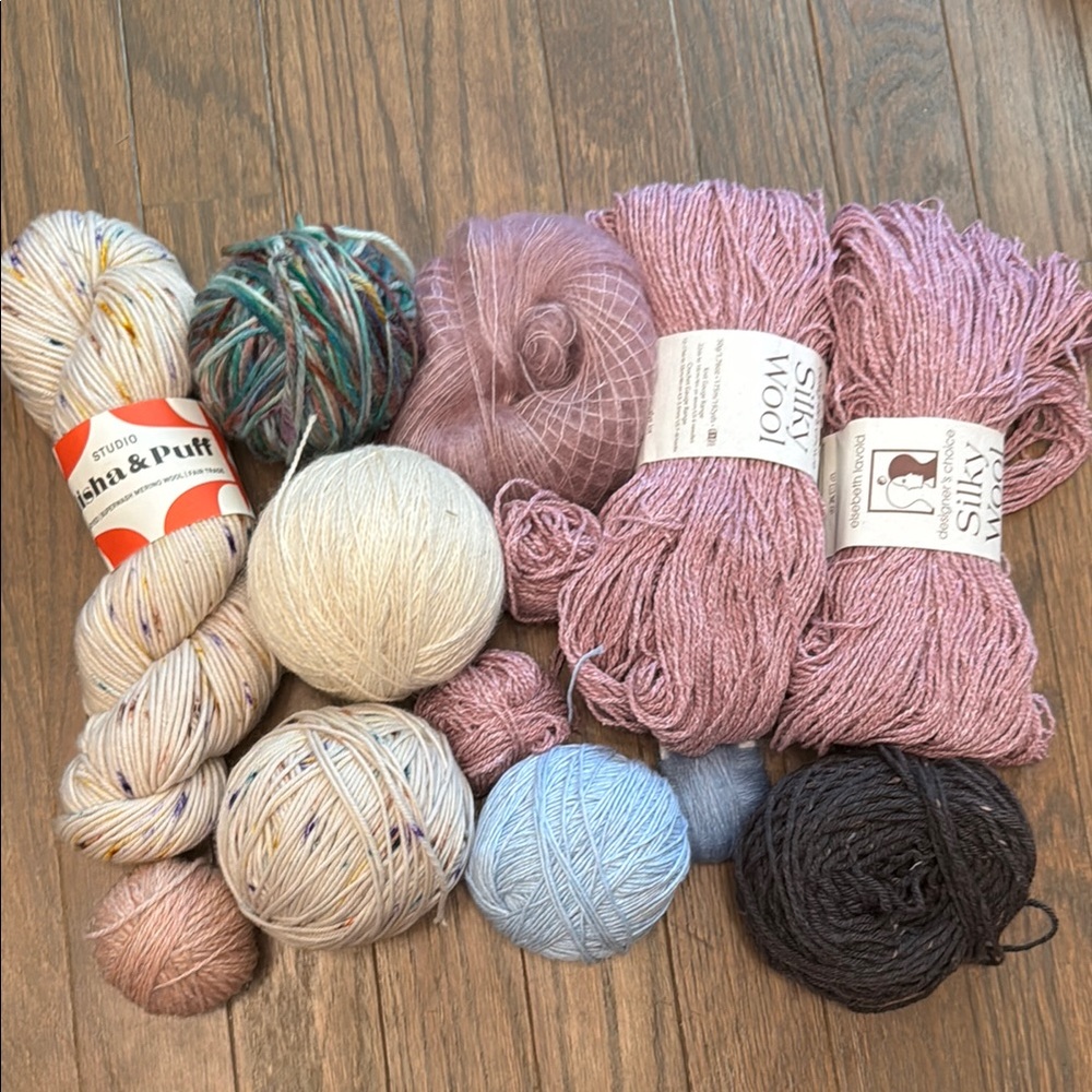 Assorted Natural Fiber Yarn Collection in Pink, Blue, and Cream
